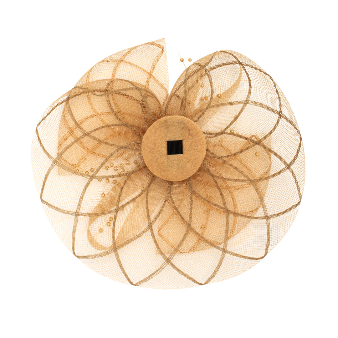 Radhu & Kabby Fascinator Hat for Girls/Women | Set of 1 Elegant Pearl & Mesh Bow Design | Brown Hat with Alligator Clips & Headband