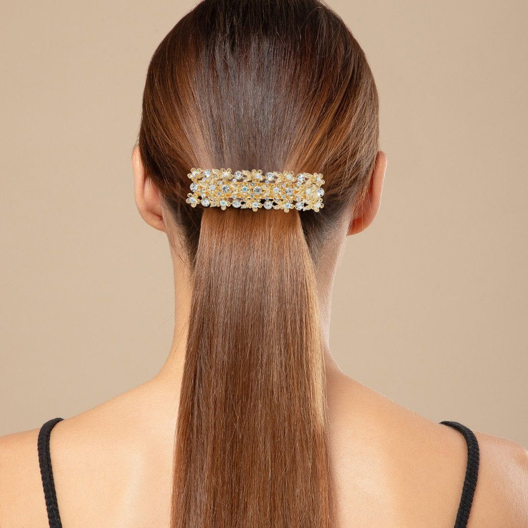 Golden Barrette with Stone Accents for Women One Piece