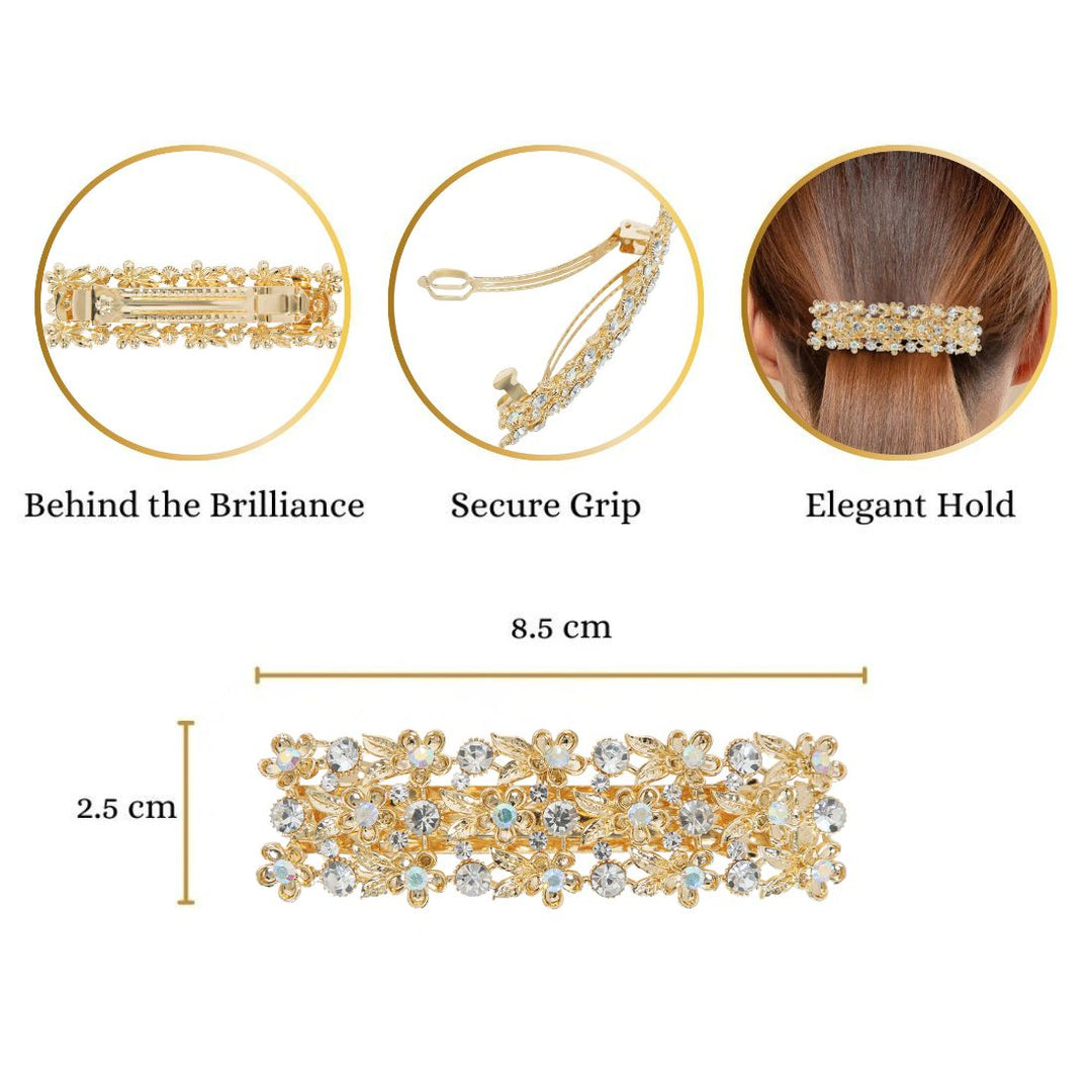 Golden Barrette with Stone Accents for Women One Piece