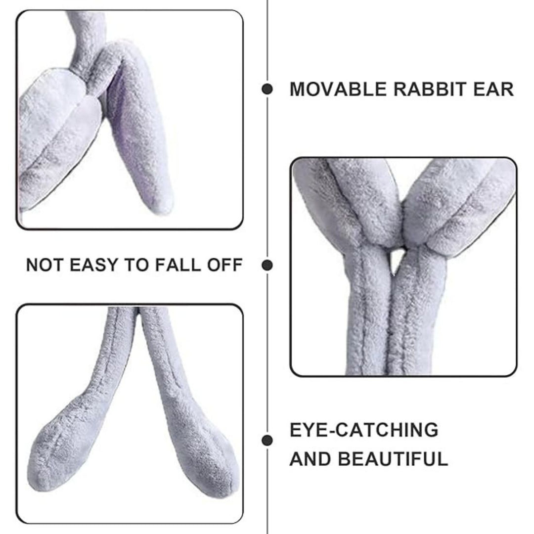 Radhu & Kabby Grey Bunny Ear Muffs | Warm, Furry & Lightweight for WinterWear | Pack of 1