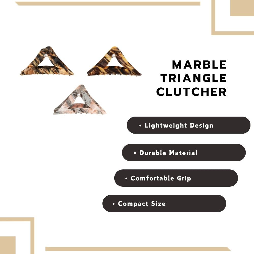 Radhu & Kabby Triangle Hair Clutcher Set for Women | Pack of 3 Marbled Claw Clips | Stylish Triangle Design for Strong Hold & Daily Use