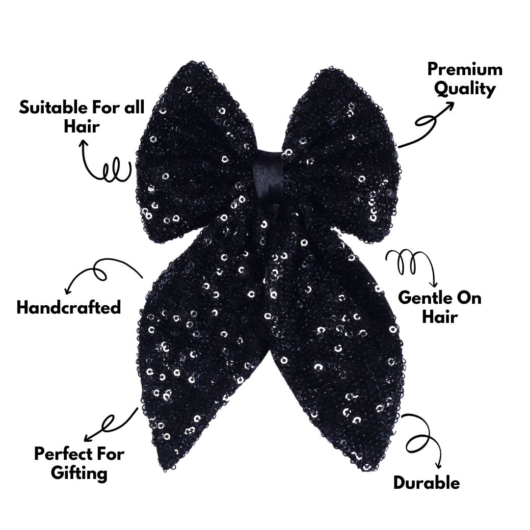 Handmade Hair Bow Clip for All Occasions Black Colour Set of 1