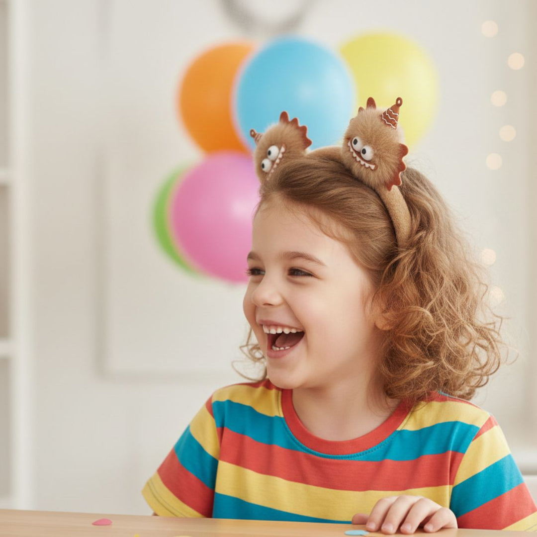 Radhu & Kabby Labubu-Inspired Plush Hairband for Girls | Cute Brown Character Headband | Pack of 1