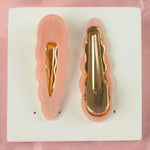 Load image into Gallery viewer, Gold &amp; Pink Tic Tac Hair Clip Hairpin Stylish Scalloped Design 1 Pair
