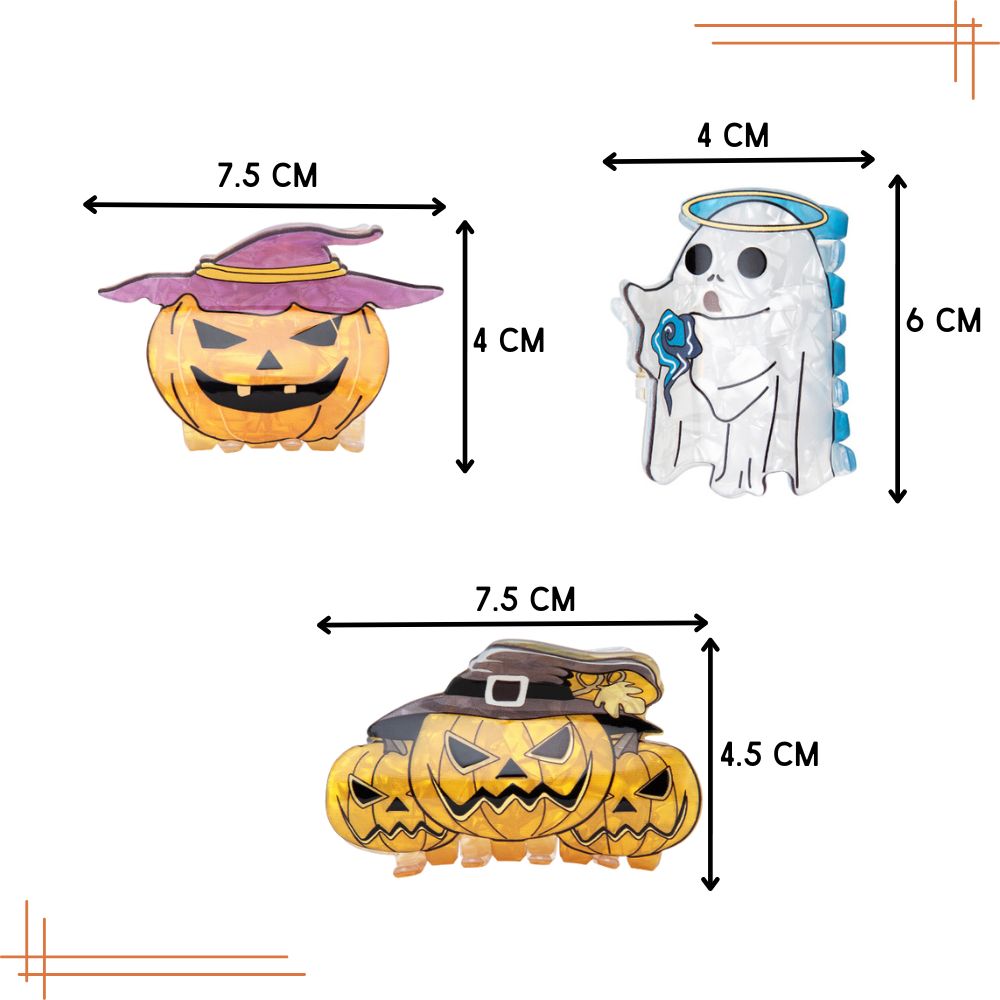 Halloween Pumpkin & Ghost Claw Clips Clutchers Set of 3