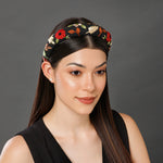 Load image into Gallery viewer, Radhu &amp; Kabby Black Floral Embroidered Hairband | Handmade Headband for Women &amp; Girls