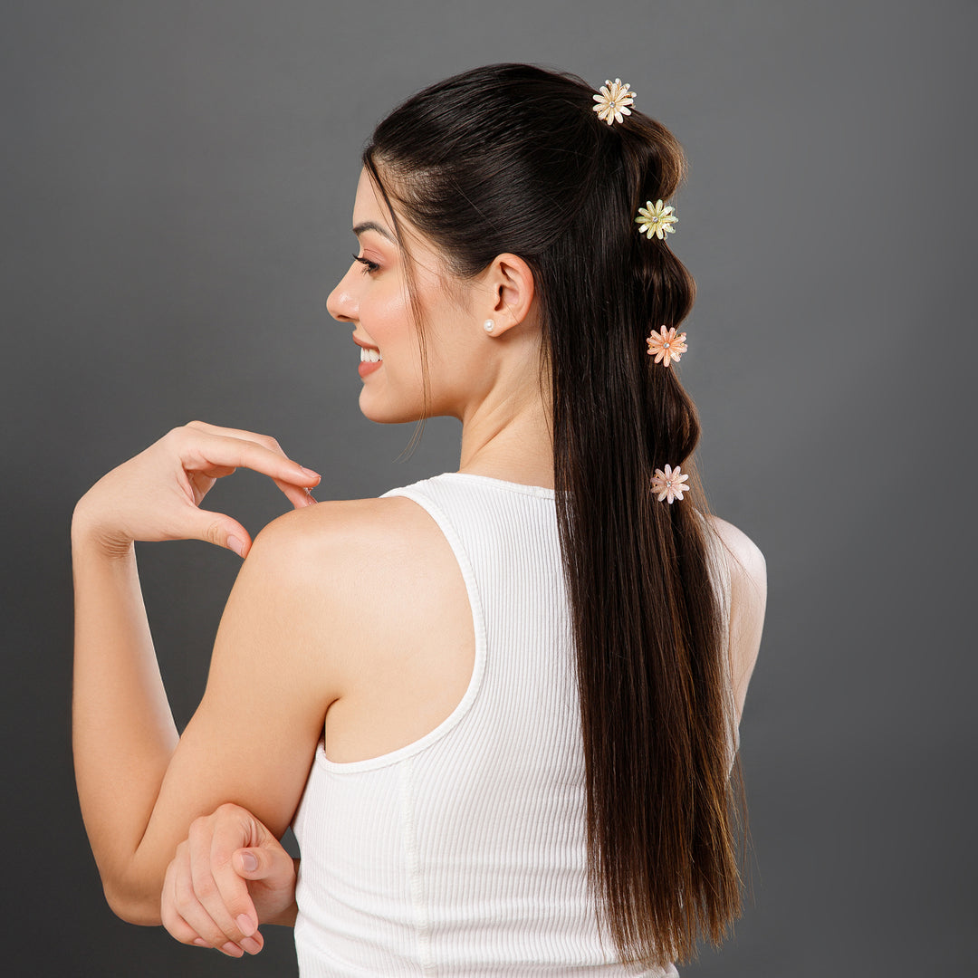 Radhu & Kabby Mini Clutchers for Girls/Women | Set of 6-Piece Flower Mini Claw Clips | Hair Clips with Multicolor Floral Design