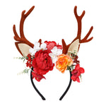Load image into Gallery viewer, Radhu &amp; Kabby Floral Antler Headband | Reindeer Hairband with Red, White &amp; Orange Flowers | Perfect for Christmas, Parties, Photoshoots &amp; Cosplay
