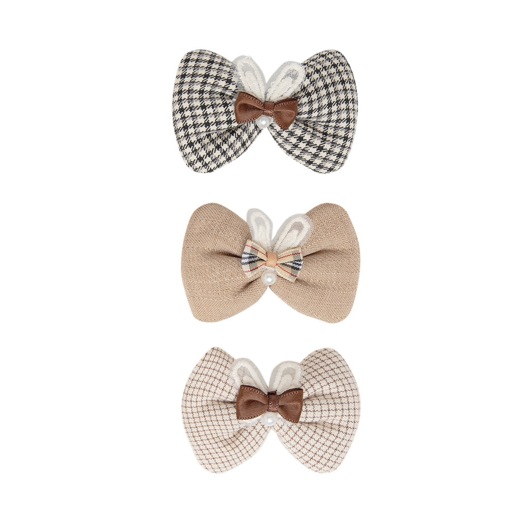 Radhu & Kabby Layered Bow Hair Clips for Girls & Women | Set of 3 Bows in Neutral Shades for Party & Daily Wear