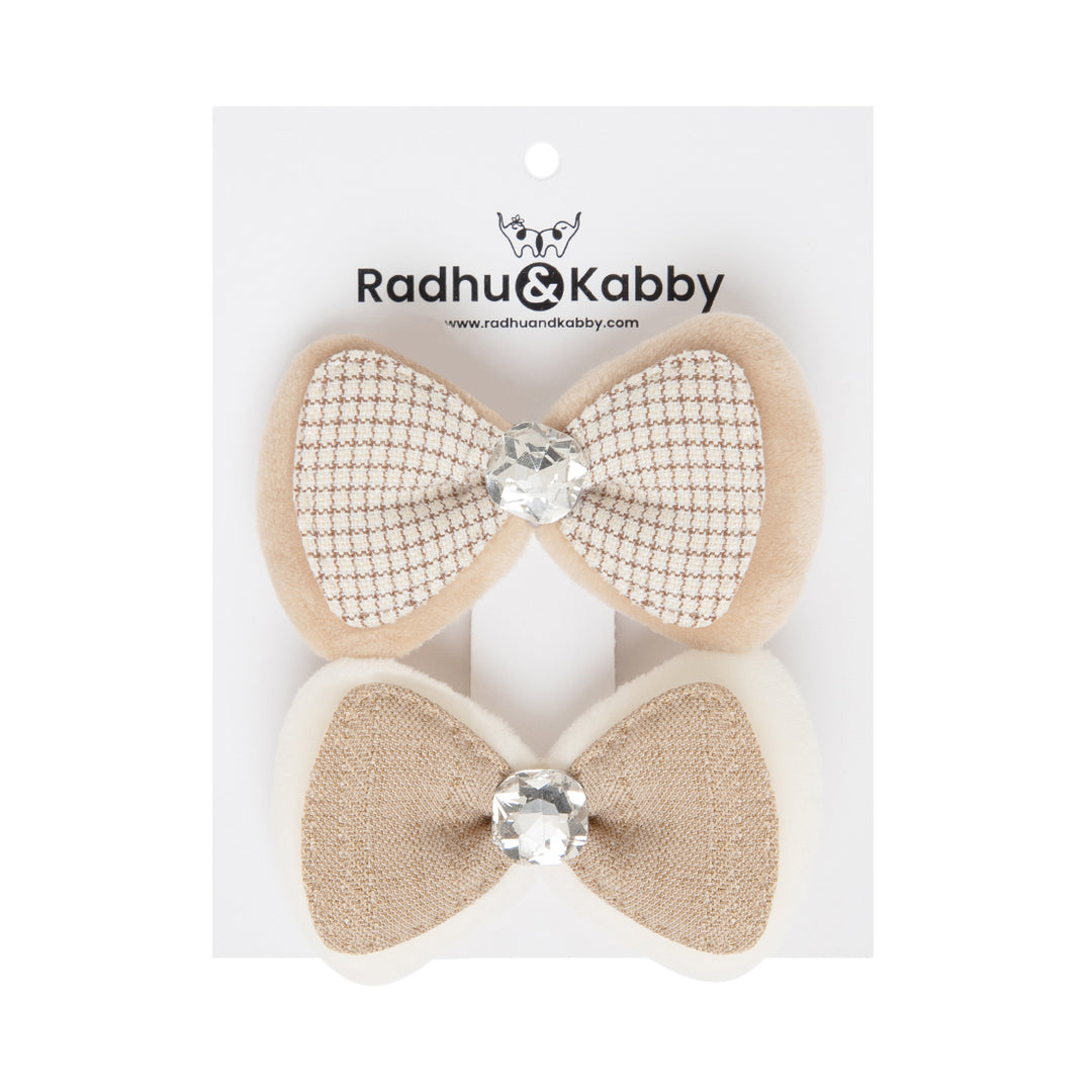 Radhu & Kabby Elegant Bow Hair Clips for Girls | Set of 2 Neutral Toned Bows with Soft Finish