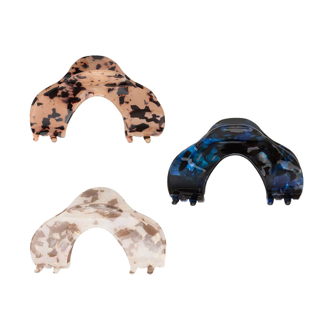 Radhu & Kabby U-Shaped Hair Clutcher Clips | Set of 3 in Marble & Tortoise Finish | Wide Grip Hair Accessories for Girls & Women | Stylish Claws for Everyday Use