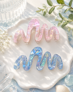Load image into Gallery viewer, Radhu &amp; Kabby Wavy Hair Claw Clip Set for Women | Iridescent Acrylic Hair Clutchers with Strong Hold | Stylish Hair Accessories | Pink &amp; Blue | Pack of 2