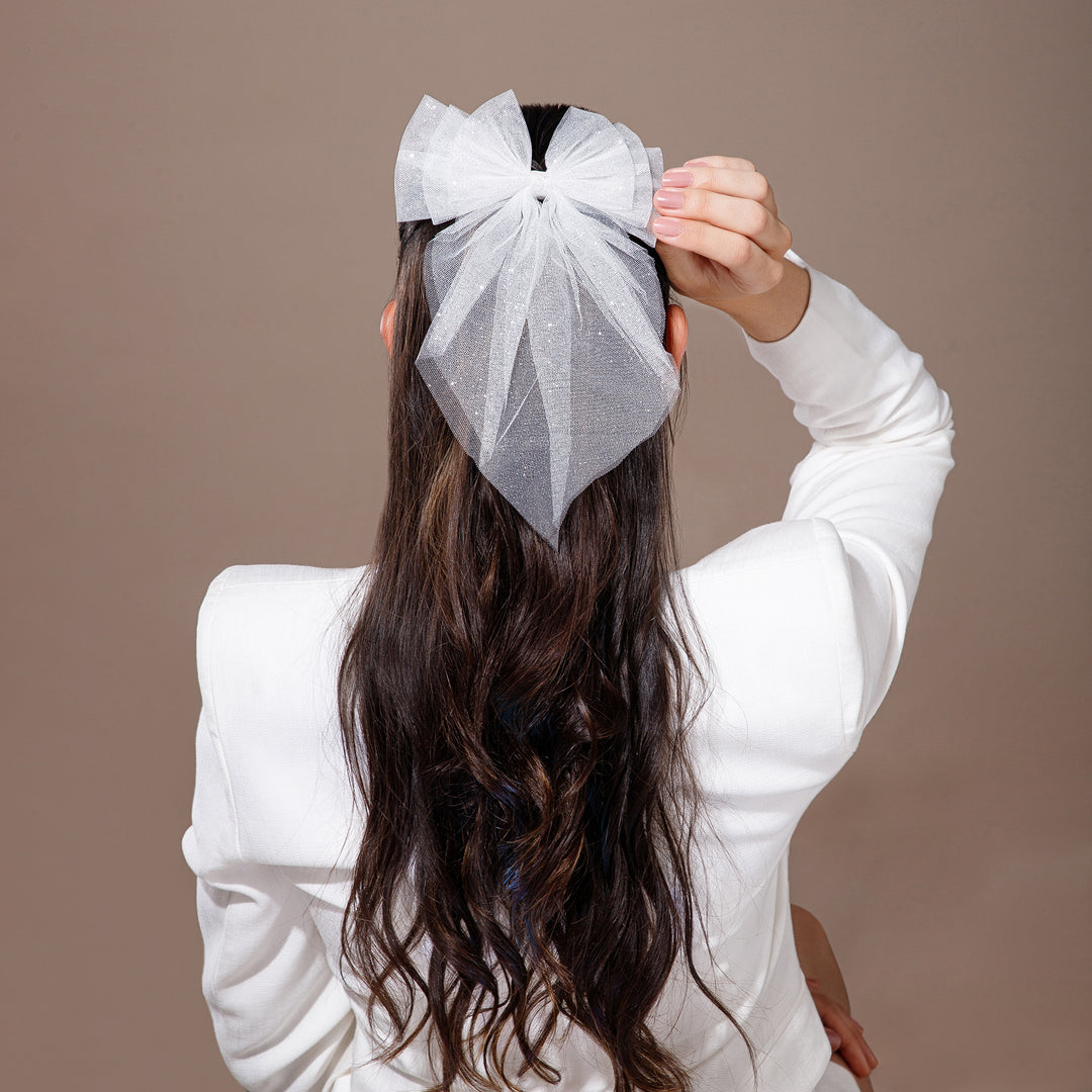 Hair Bow Pins for Girls White & Black Set of 2