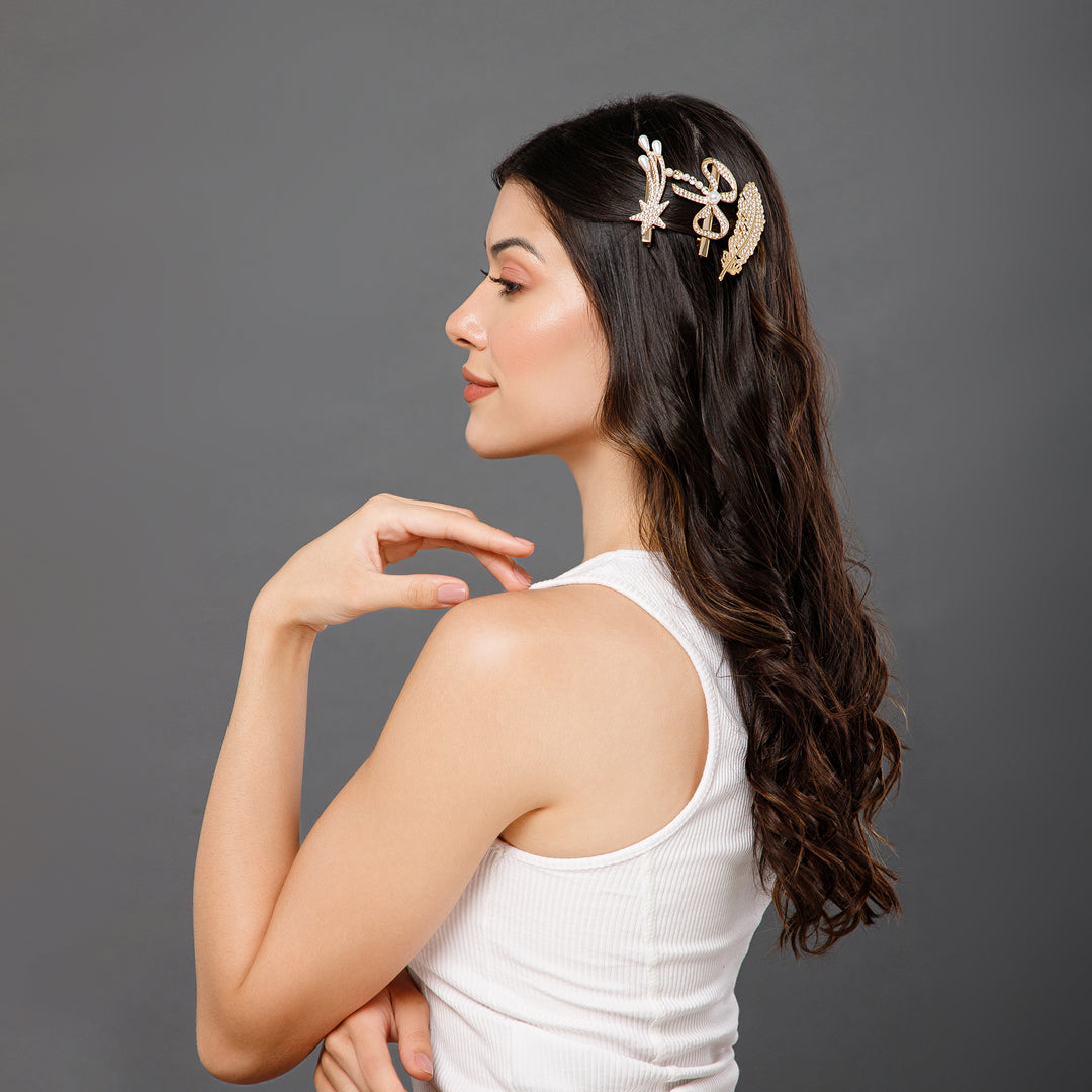 Rhinestone & Pearl Hair Clips Perfect for Any Occasion Set of 5