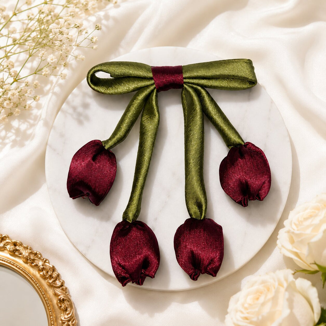 Radhu & Kabby Satin Tulip Hair Bow Clip for Women | Elegant Floral Hair Accessory | Pack of 1