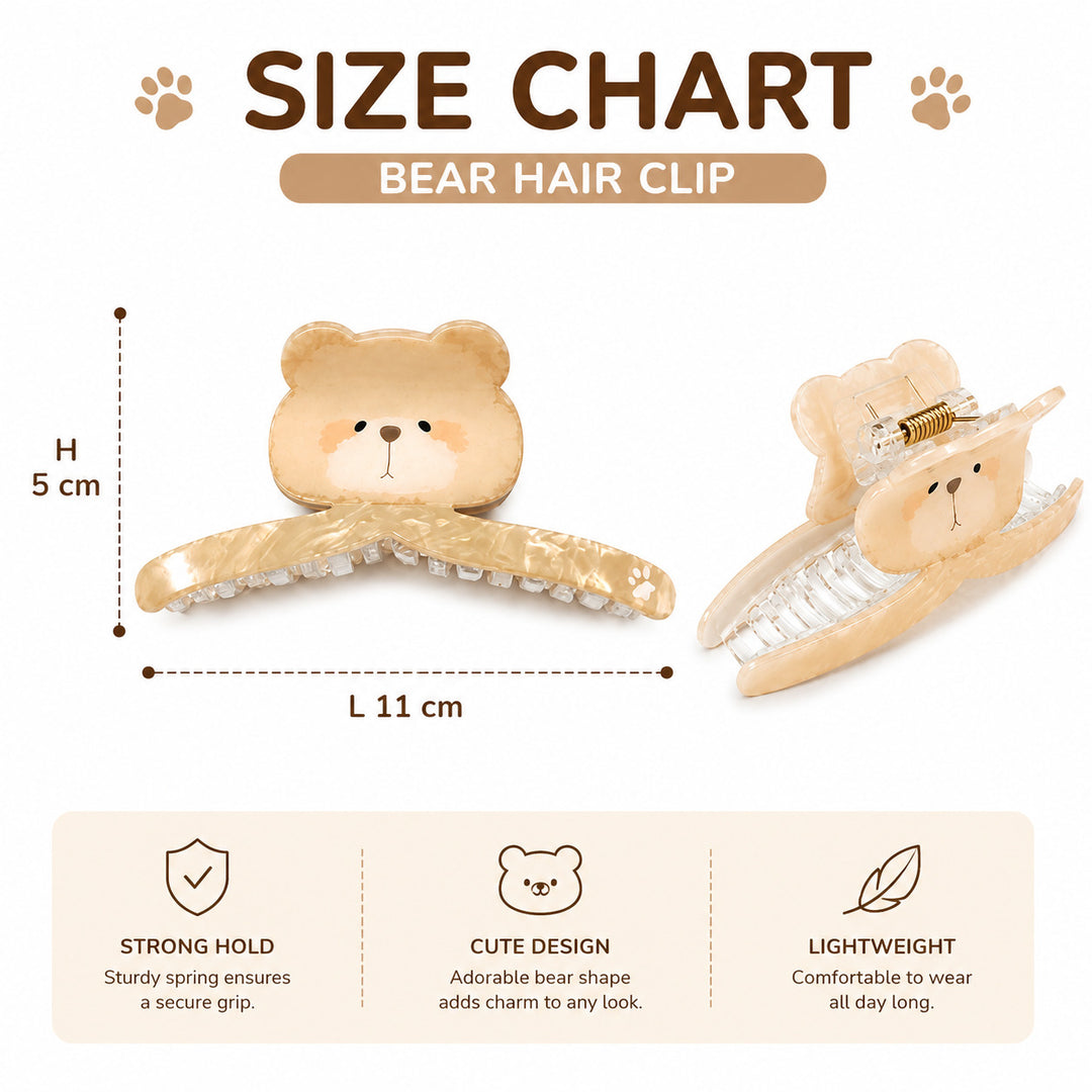 Radhu & Kabby Bear Design Hair Claw Clip for Women | Strong Hold Acrylic Hair Clutcher for Everyday Styling