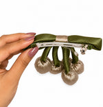 Load image into Gallery viewer, Radhu &amp; Kabby Beige Tulip Hair Bow Clip for Women | Satin Floral Tassel Hair Accessory | Pack of 1