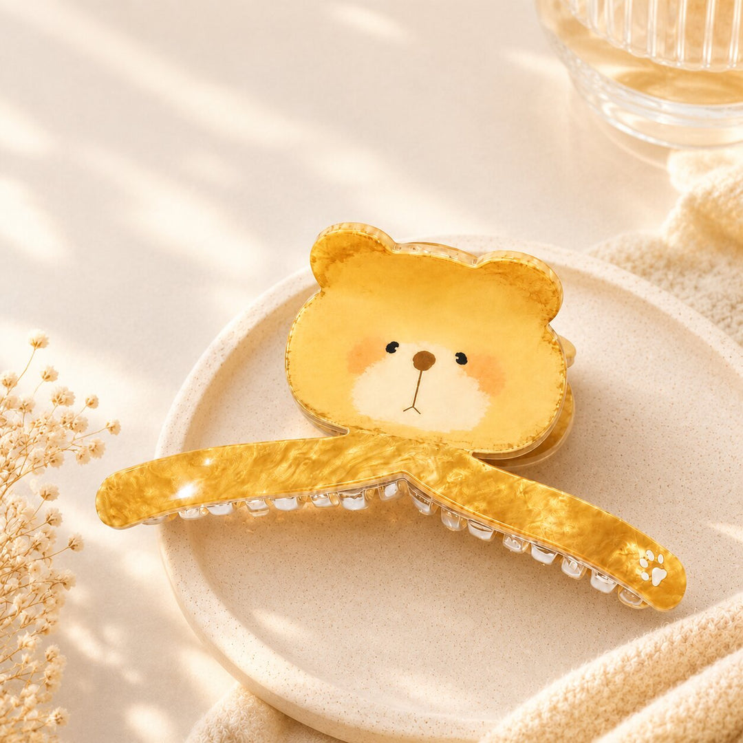 Radhu & Kabby Cute Bear Hair Claw Clip for Women | Premium Acrylic Hair Clutcher with Strong Grip for All Hair Types