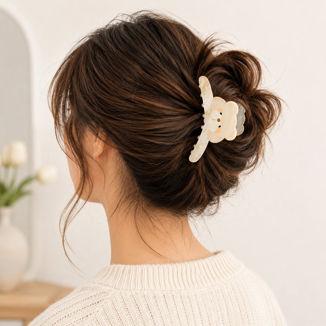 Radhu & Kabby Bear Theme Hair Claw Clip for Women |  Acrylic Hair Clutcher with Strong Grip for All Hair Type | 1 Pc