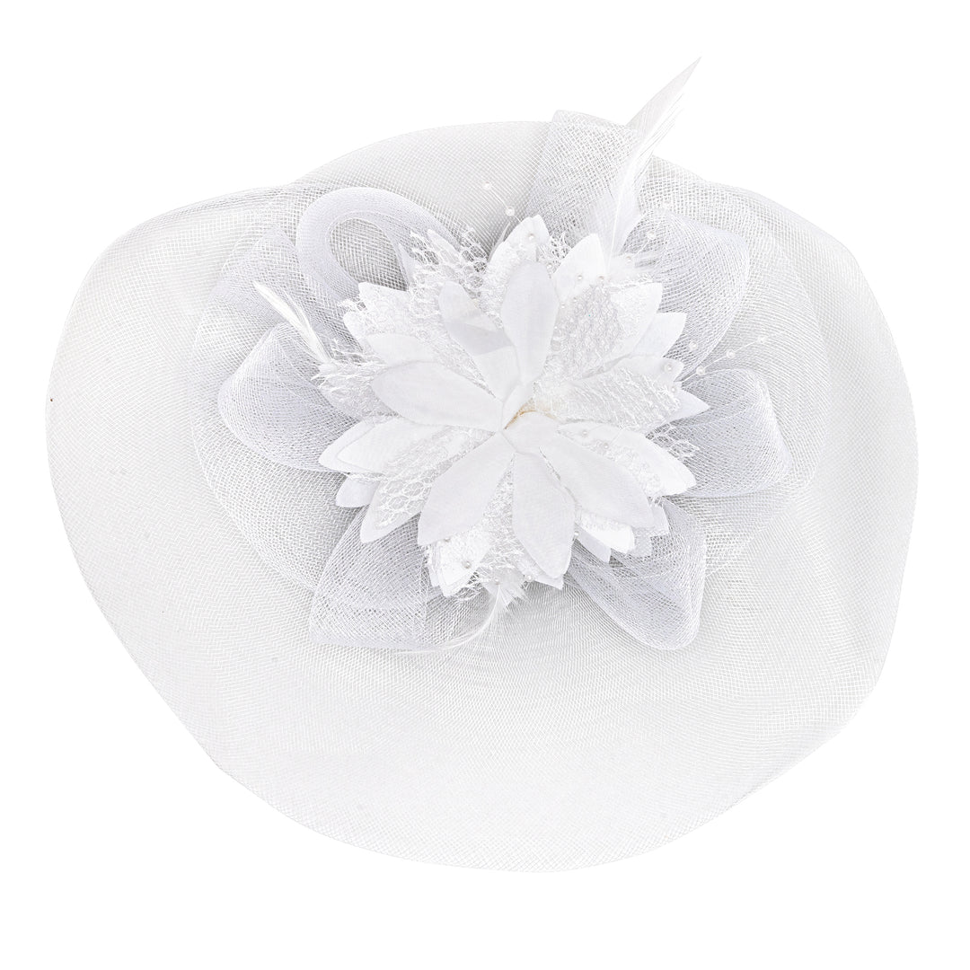 Radhu & Kabby Floral Fascinator Hat for Women | Set of 1 Classic & Stylish White Hat with Alligator Clips & Headband