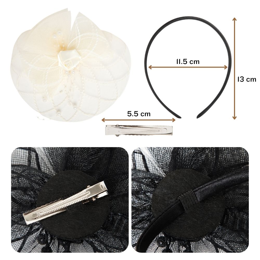 Radhu & Kabby Stylish Fascinator Hat for Girls/Women | Mesh & Pearl Detailing | For Special Events