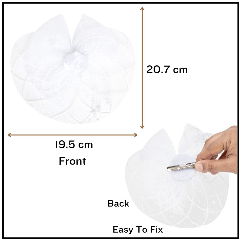 Radhu & Kabby Elegant White Fascinator Hat for Girls/Women | Pearl Mesh Flower Design | Party Accessory