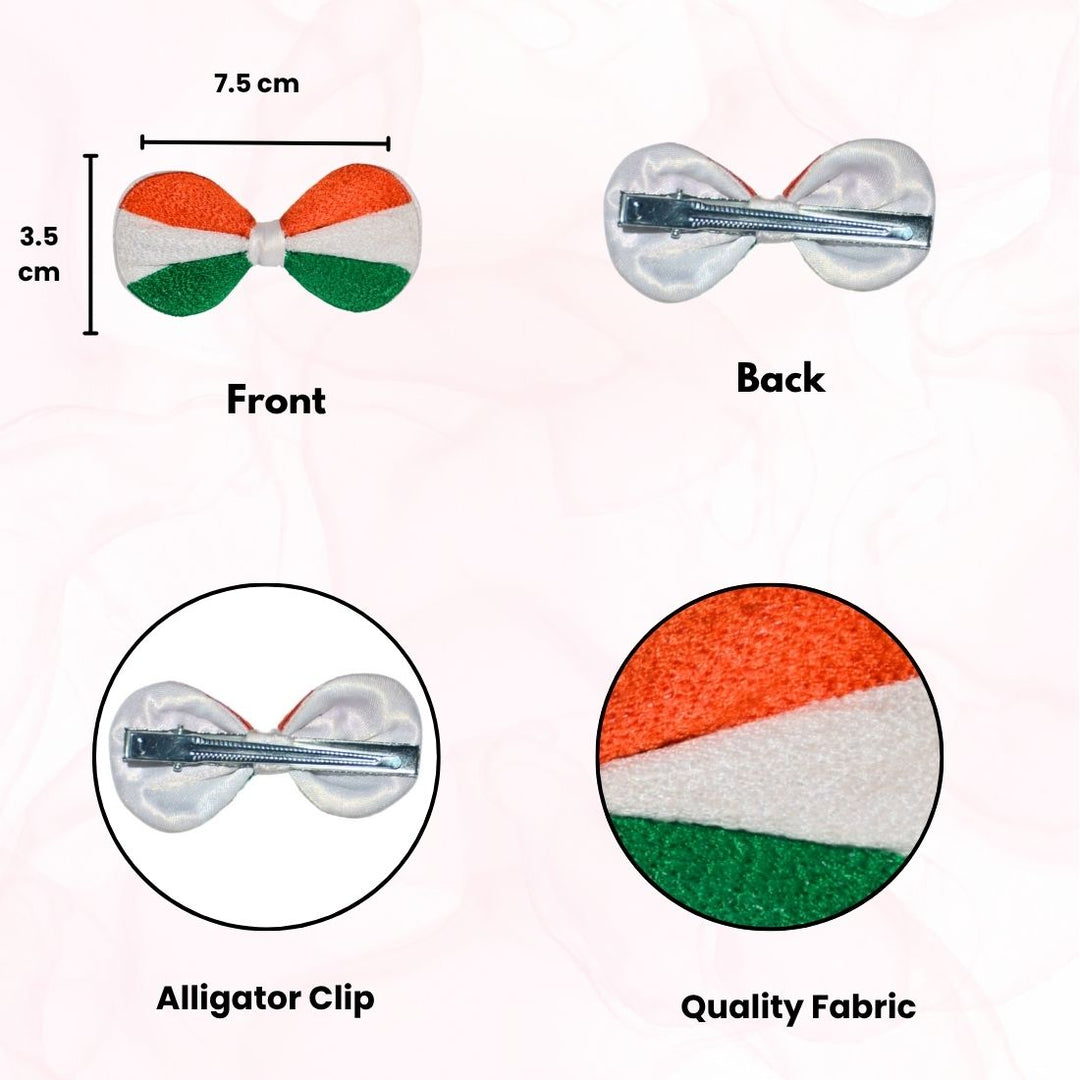 Radhu & Kabby Tricolor Hair Bow Clip for Girls | Comfortable For All Hair Type | Indian Flag Design | 1 Pc