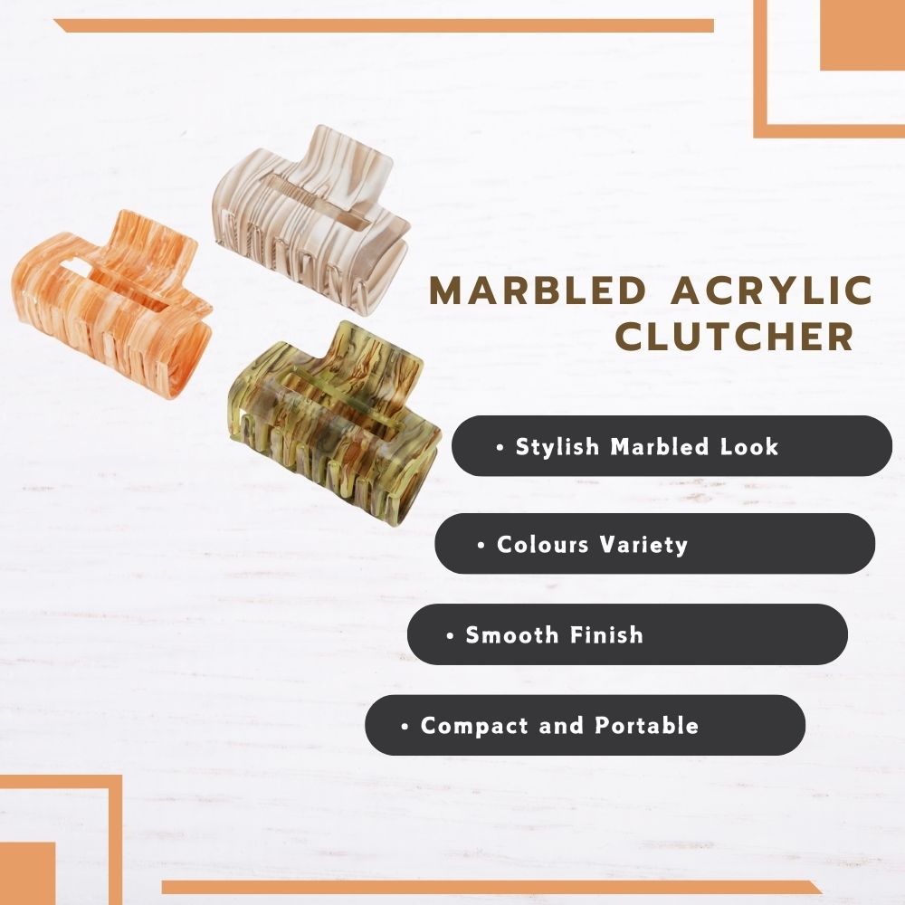 Radhu & Kabby Large Marble Finish Hair Clutcher Clips | Set of 3 Rectangle Claws in Multicolor Tones | Strong Grip for Thick Hair | Stylish Daily Hair Accessories