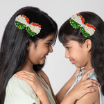 Load image into Gallery viewer, Radhu &amp; Kabby Tricolor Hair Bows for Girls | Beaded Clip for Patriotic Look | 1 Pc