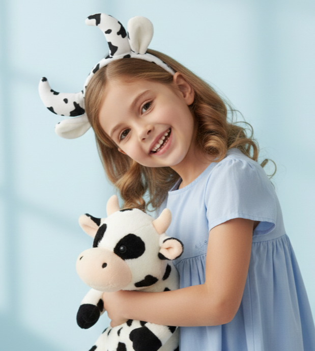 Radhu & Kabby Cow Theme Headband | Fluffy Horns & Ears | Ideal for Parties, Reels & Dress-Up Vibes