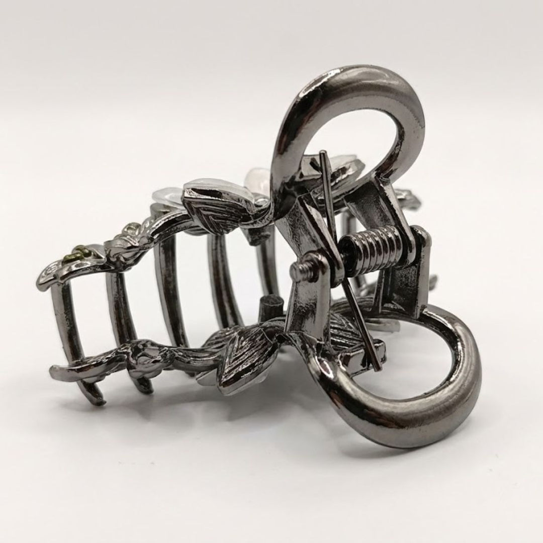 Radhu & Kabby Floral Hair Claw Clips for Girls/Women | Set of 2 Stylish Mini Clutchers | Elegant Rhinestone Embellished Design