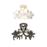 Load image into Gallery viewer, Radhu &amp; Kabby Floral Hair Claw Clips for Girls/Women | Set of 2 Stylish Mini Clutchers | Elegant Rhinestone Embellished Design