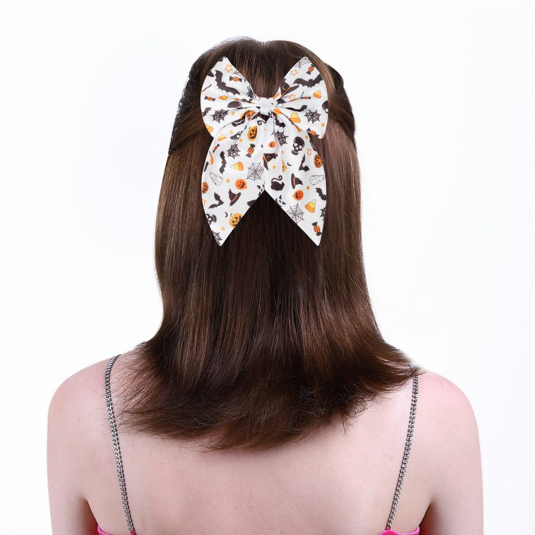 Radhu & Kabby Halloween Statement Hair Bow | Elegant Spooky & Pumpkin Printed Hair Accessories for Girls/Women