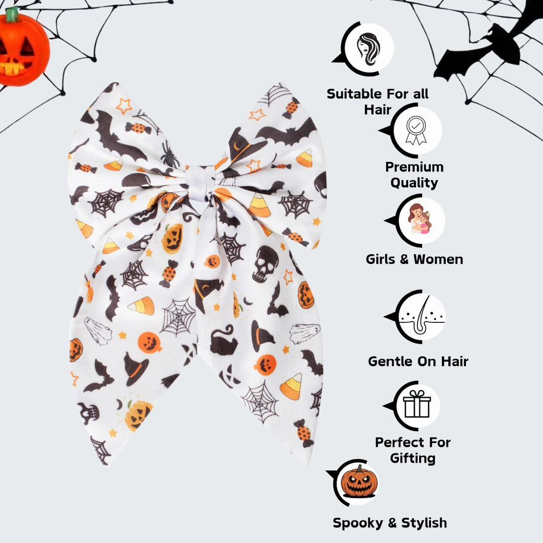 Radhu & Kabby Halloween Statement Hair Bow | Elegant Spooky & Pumpkin Printed Hair Accessories for Girls/Women
