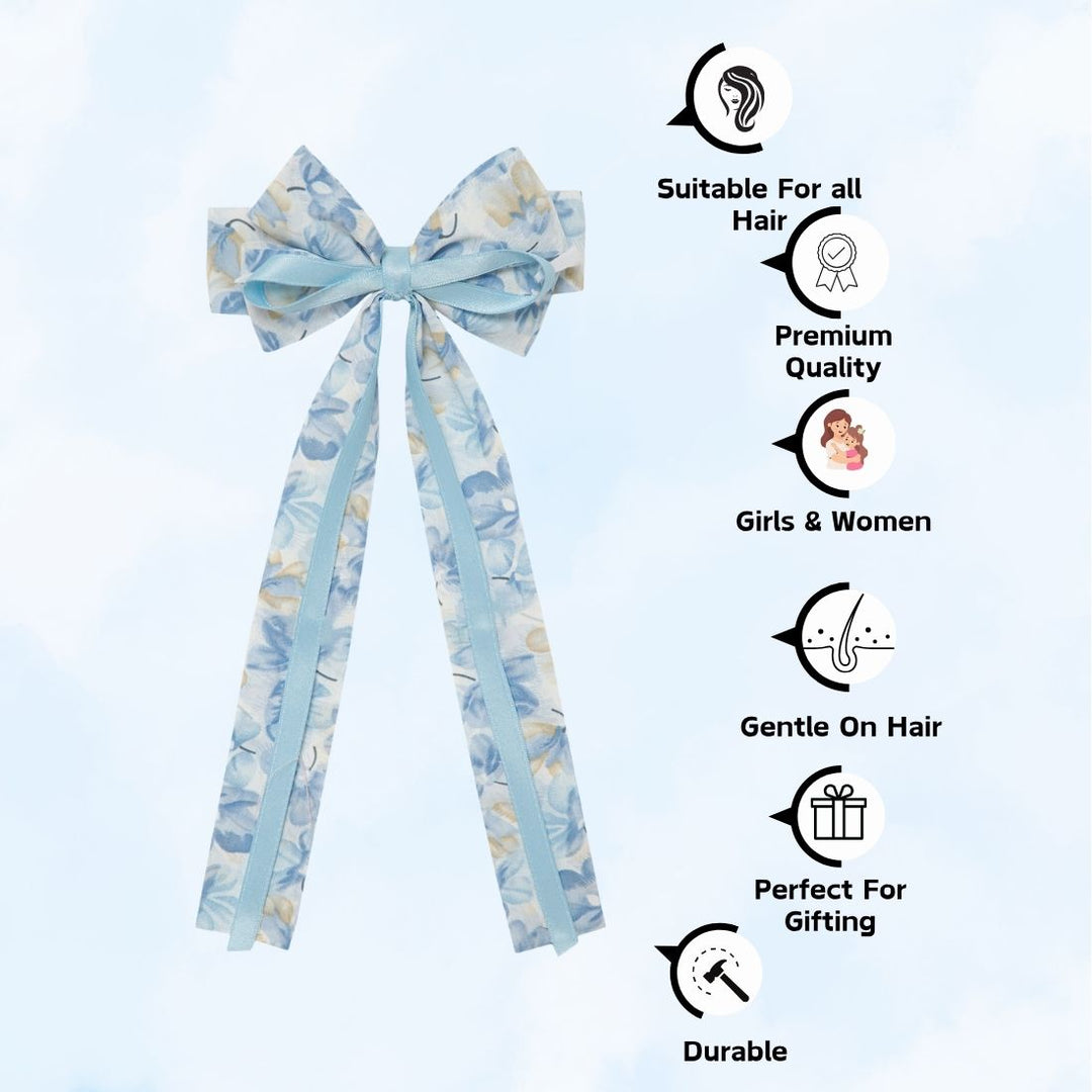 Radhu & Kabby Pack of 4 Multicolor Floral Ribbon Hair Bows for Women & Girls