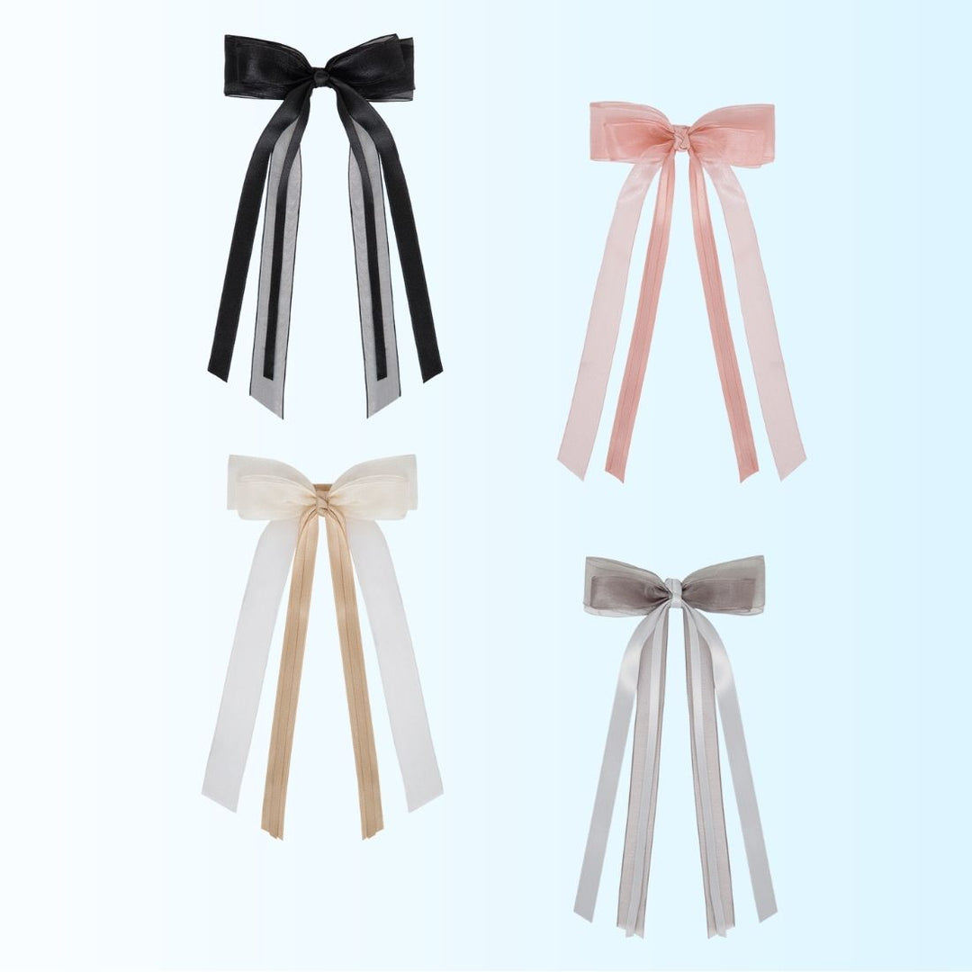 Radhu & Kabby Set of 4 Long Tail Hair Bow | Elegant Bows for Women & Girls