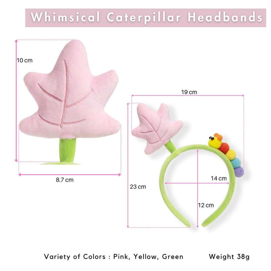 Plush Kids Hairband with Rainbow Caterpillar & Pink Flower Design