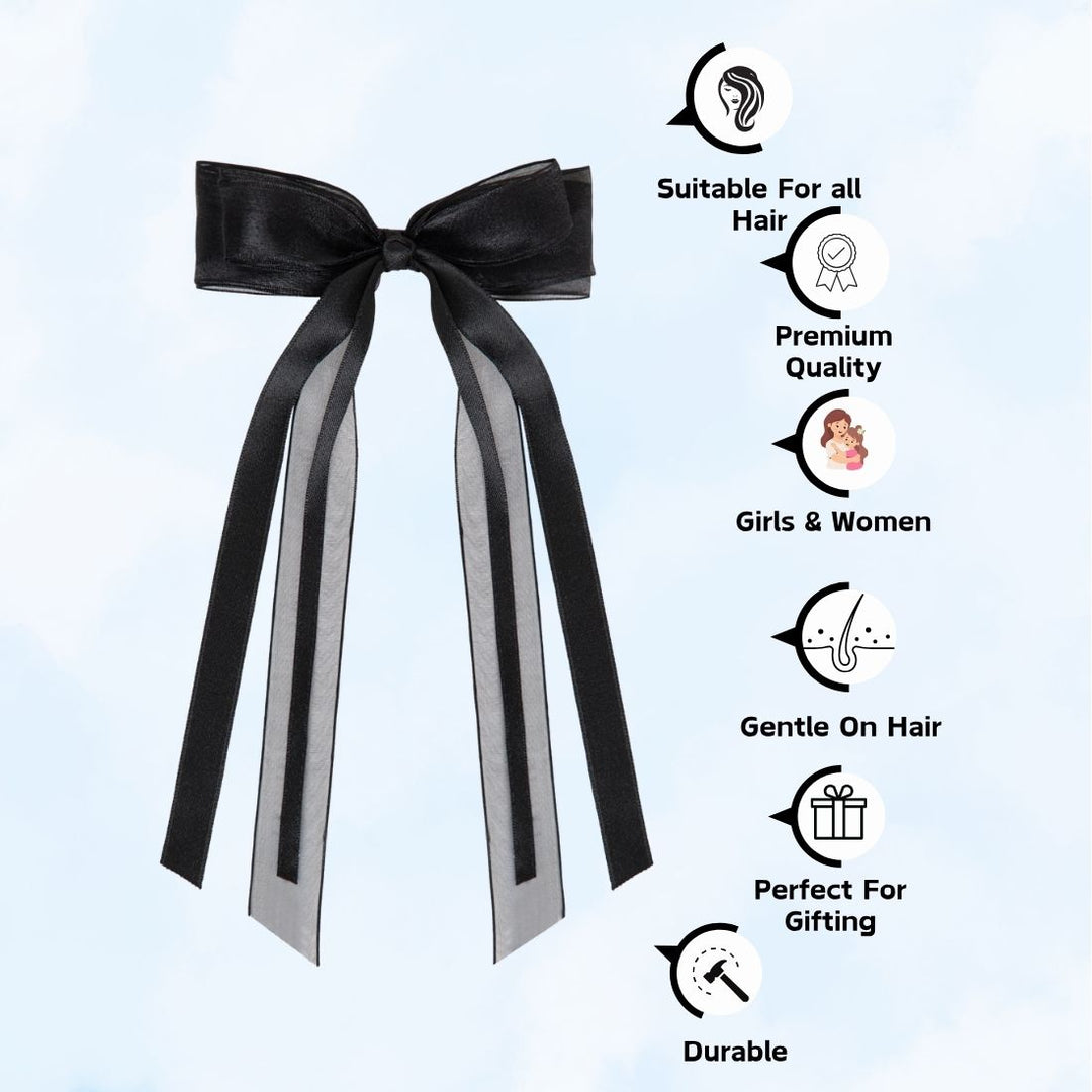 Radhu & Kabby Set of 4 Long Tail Hair Bow | Elegant Bows for Women & Girls
