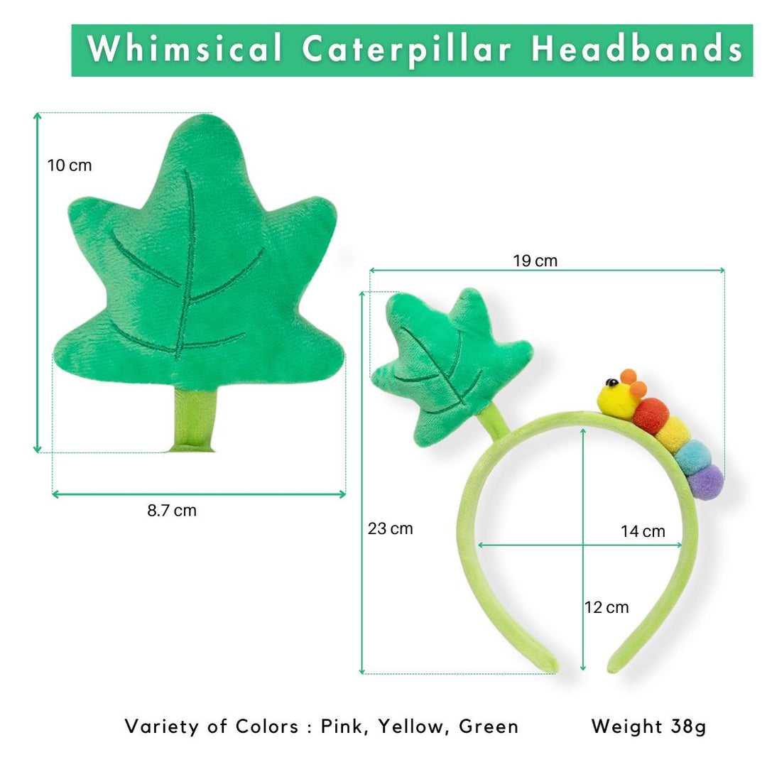 Kids Hairband Green Leaf & Rainbow Caterpillar Plush Headband 1 Piece