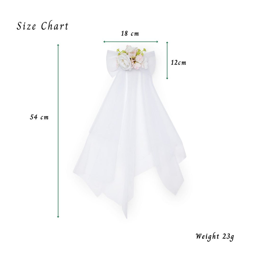 White Hair Bow with Veil Flower Embellishments One Piece
