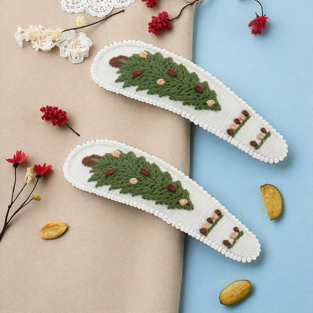 Radhu & Kabby Festive Christmas Tree Hair Clips with Beads for Women & Girls