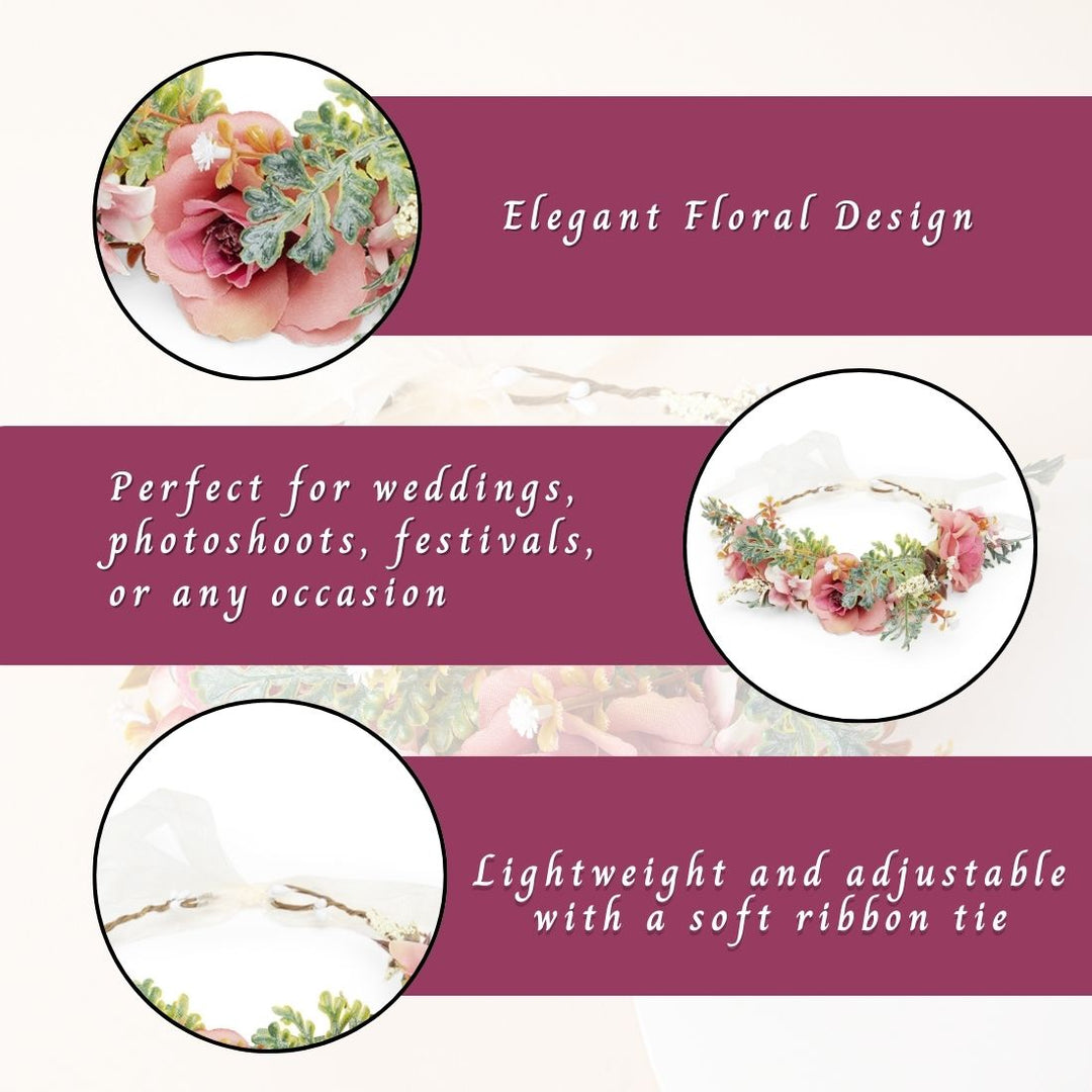 Pink Floral Tiara for Girls Adjustable Headband One Piece