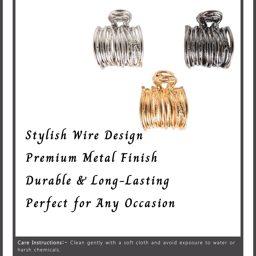 Spiral Hair Claw Clips for Women – Gold, Silver, Black Pack of 3