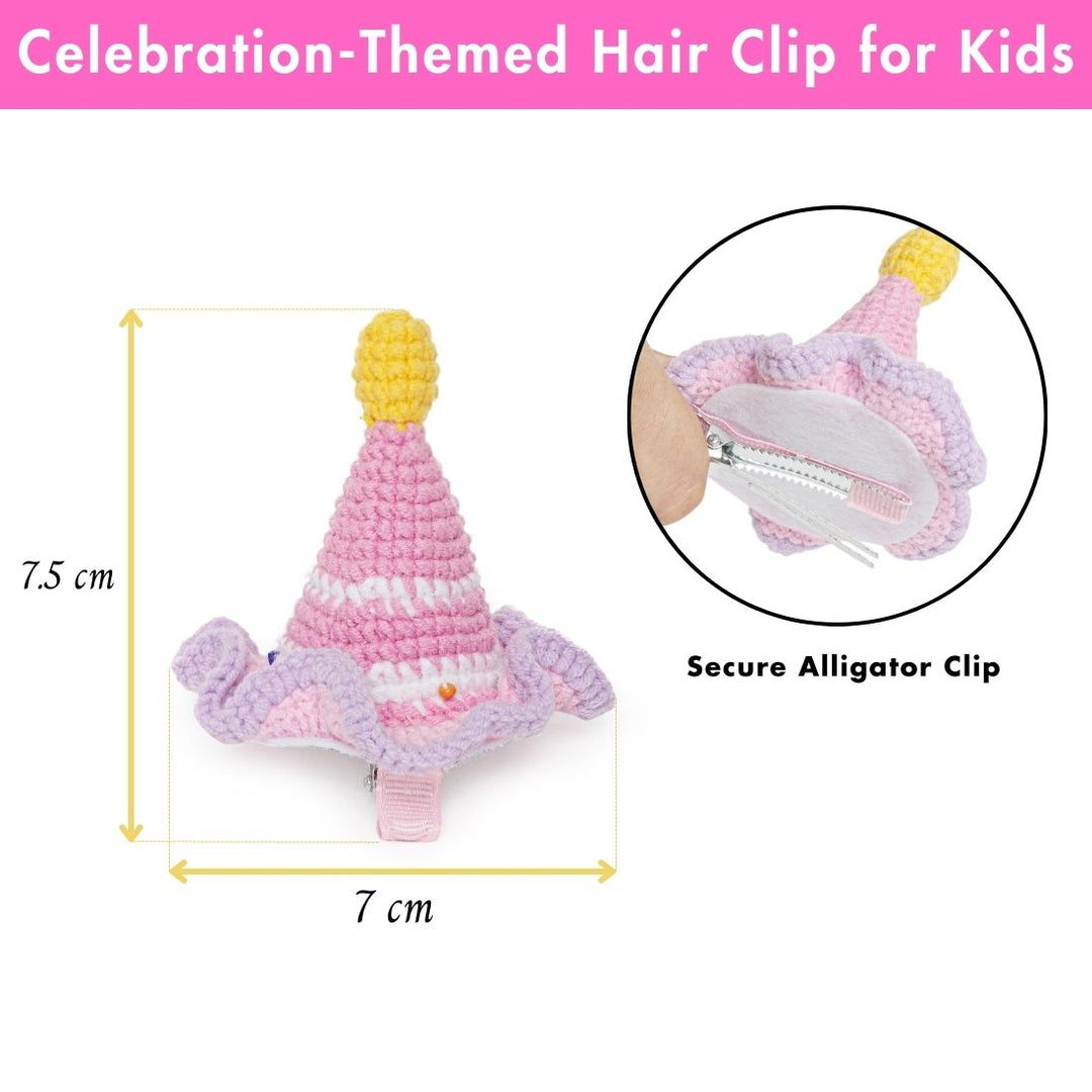Radhu & Kabby Set of 1 Handmade Crochet Pink Hat Tic-Tac Hair Clip for Girls/Women
