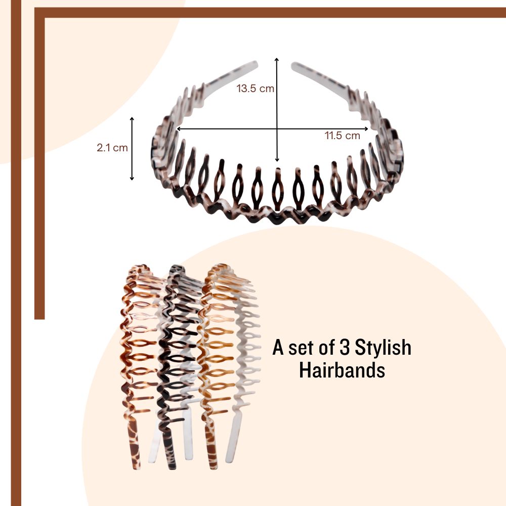 Radhu & Kabby Wavy Hairbands for Women | Stylish Tortoise Shell Design | Fancy Hair Accessories | Pack of 3