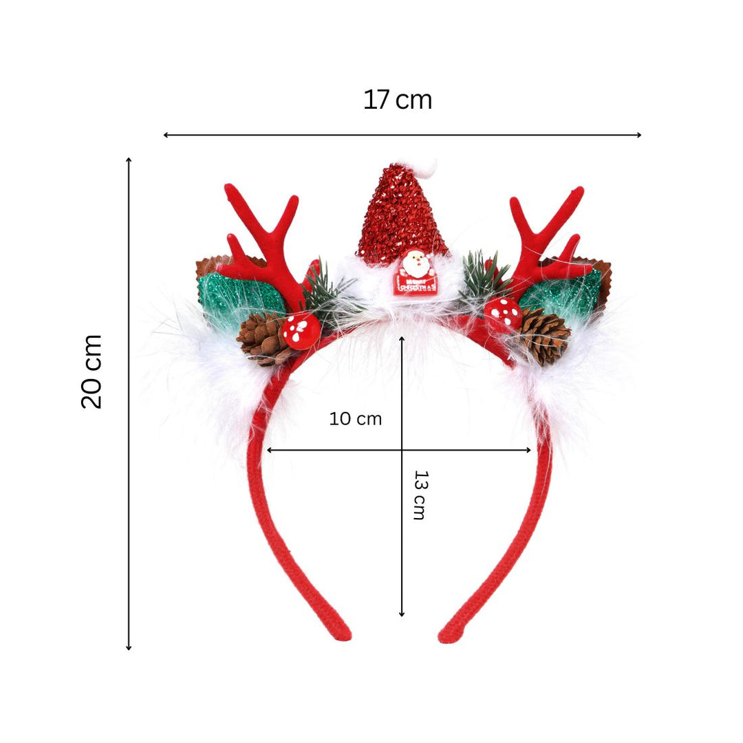 Radhu & Kabby Christmas Reindeer Headband | Festive Antlers with Santa Hat, Pinecones & Glitter Decor | Soft, Lightweight & Comfortable Hairband
