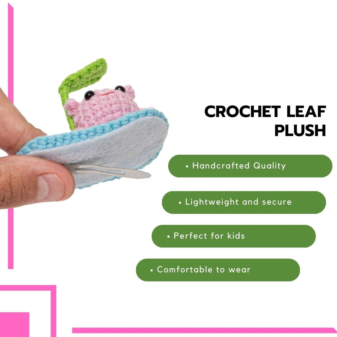 Radhu & Kabby Handmade Crochet Tic Tac Hair Clip | Adorable Pink Character with Leaf Stem for Girls & Women