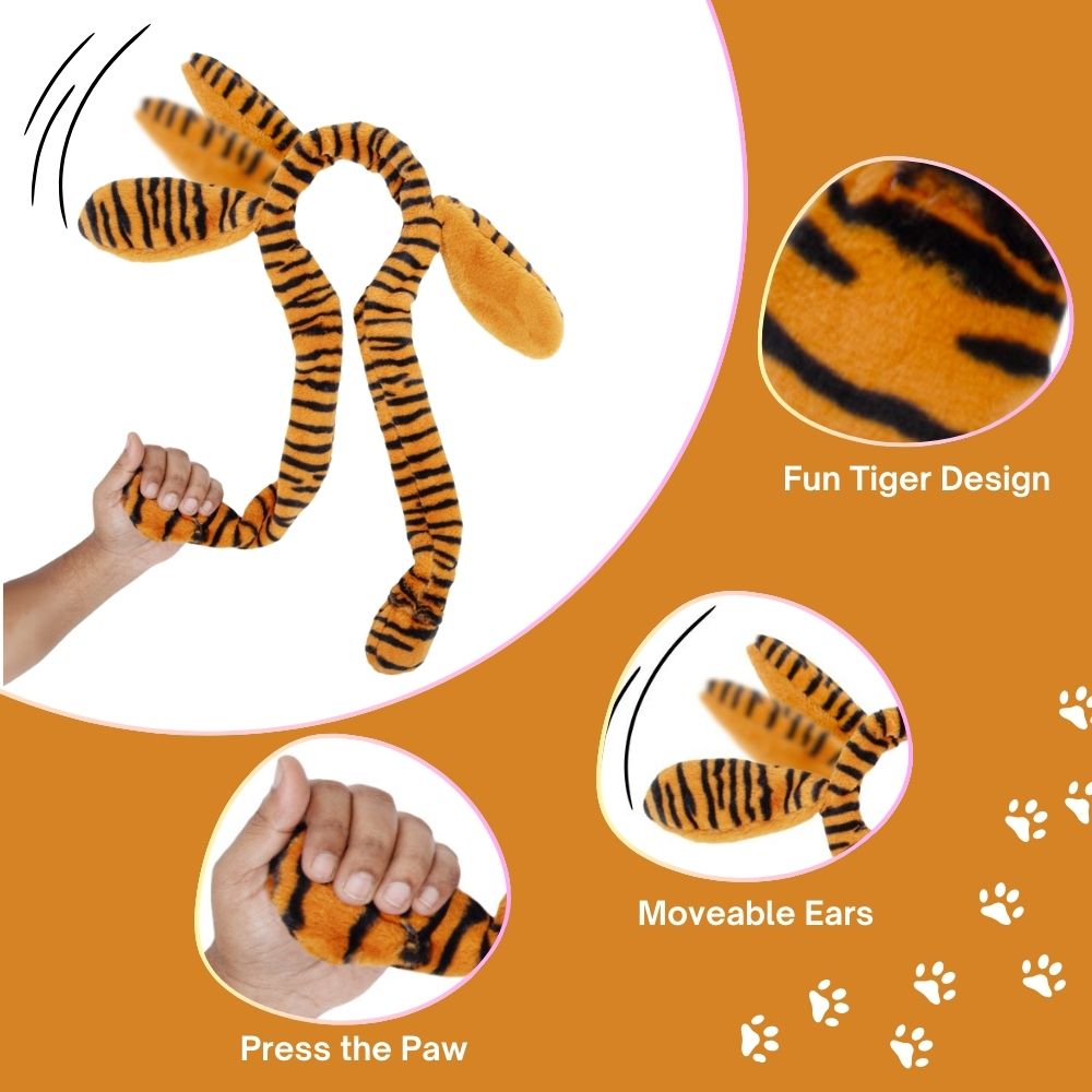 Radhu & Kabby Tiger Print Plush Hairband | Cute Animal Ear Design for Kids & Adults