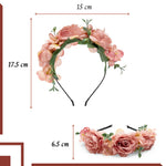 Load image into Gallery viewer, Radhu &amp; Kabby Dusty Rose Floral Hair Tiara Headband for Girls/Women | Artificial Roses &amp; Blossoms on Black Band | Set of 1 Elegant Accessory