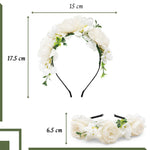 Load image into Gallery viewer, Radhu &amp; Kabby White Floral Hair Tiara Headband for Girls/Women | Set of 1 Elegant Artificial Roses Hairband